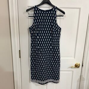 Ann Taylor Navy Dress with White Floral Accents
